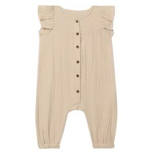 Firsts by Petite Lem beige short sleeve jumpsuit Gauze Muslin Neutral
